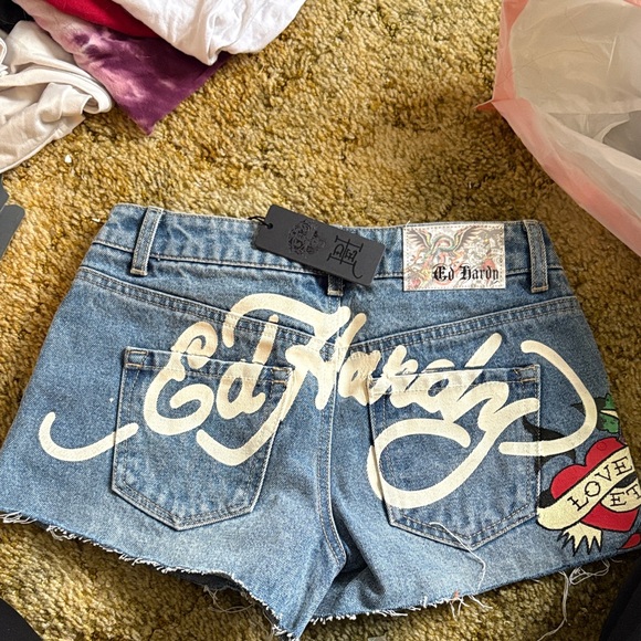 Ed Hardy shorts Embroidered Denim Cutoff Shorts - Blue - Picture 2 of 5